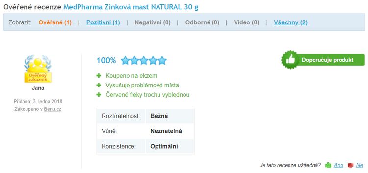 Recenze na zinkovou mast