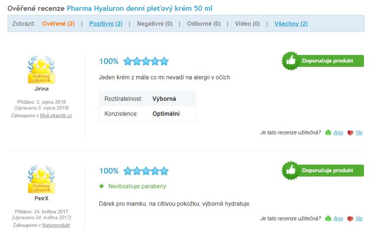 Recenze na přípravky s obsahem kyseliny hyaluronové na Heurece