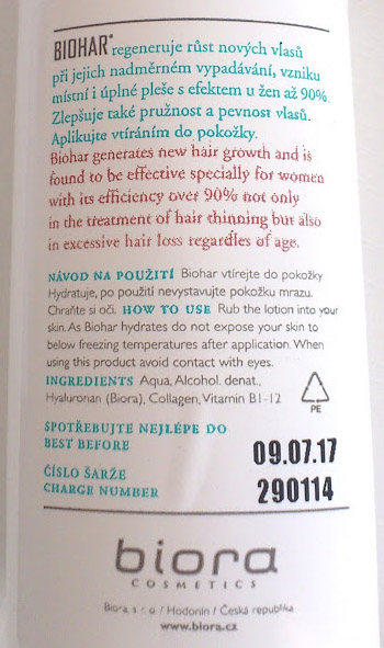 Složení Biohar vlasový aktivátor
