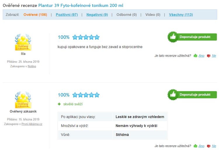 Recenze a Zkušenosti s přípravkem Plantur 39 Fyto-kofeinové tonikum