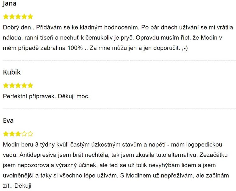 Modin recenze na oficiální stránce