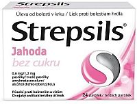 Strepsils Jahoda bez cukru 0.6mg/1.2mg pas.24