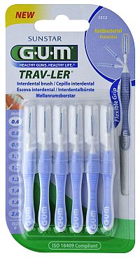 GUM Trav-ler mezizubní kartáček s chlorhexidinem, cylindrický, 0,6 mm, 6 ks