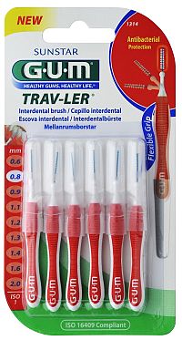 GUM Trav-ler mezizubní kartáček s chlorhexidinem, cylindrický, 0,8 mm, 6 ks