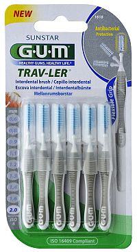 GUM Trav-ler mezizubní kartáček s chlorhexidinem, cylindrický, 2,0 mm, 6 ks