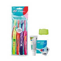 TePe Select Compact KIDS x-soft 3+1, + TePe krytka na kartáček + GUM dětská zubní pasta, 12 ml + TePe PlaqSearch tablety, 2 ks