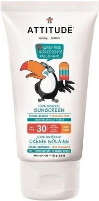 Dětský 100 % minerální opalovací krém ATTITUDE  (SPF 30 ) bez vůně 150 g