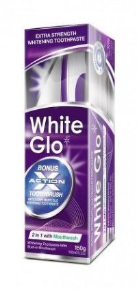 White Glo Zubní pasta 2v1 150g + kartáček a mezizubní kartáček ZDARMA